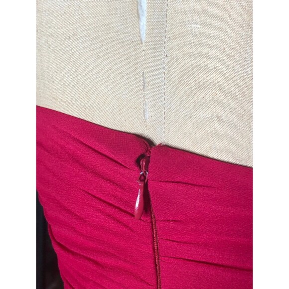 1990s CACHÉ Cherry Red SILK CHIFFON Draped Sleeveless Ruched Dress. Small. As Is - Picture 6 of 10